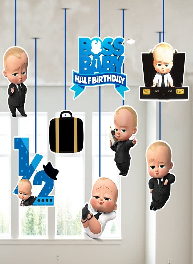 Zyozique Boss Baby Half Birthday Ceiling Hanging Streamers Kids Theme for Baby Shower 1/2 Birthday Decorations Supplies (Pack of 8) - Image 1